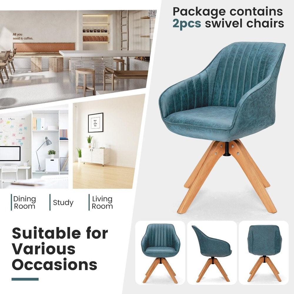 Collage showing the blue swivel accent chairs in different room settings