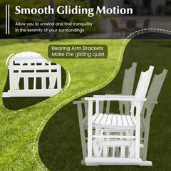 2 Seats Outdoor Glider Bench with Armrests and Slatted Seat-White