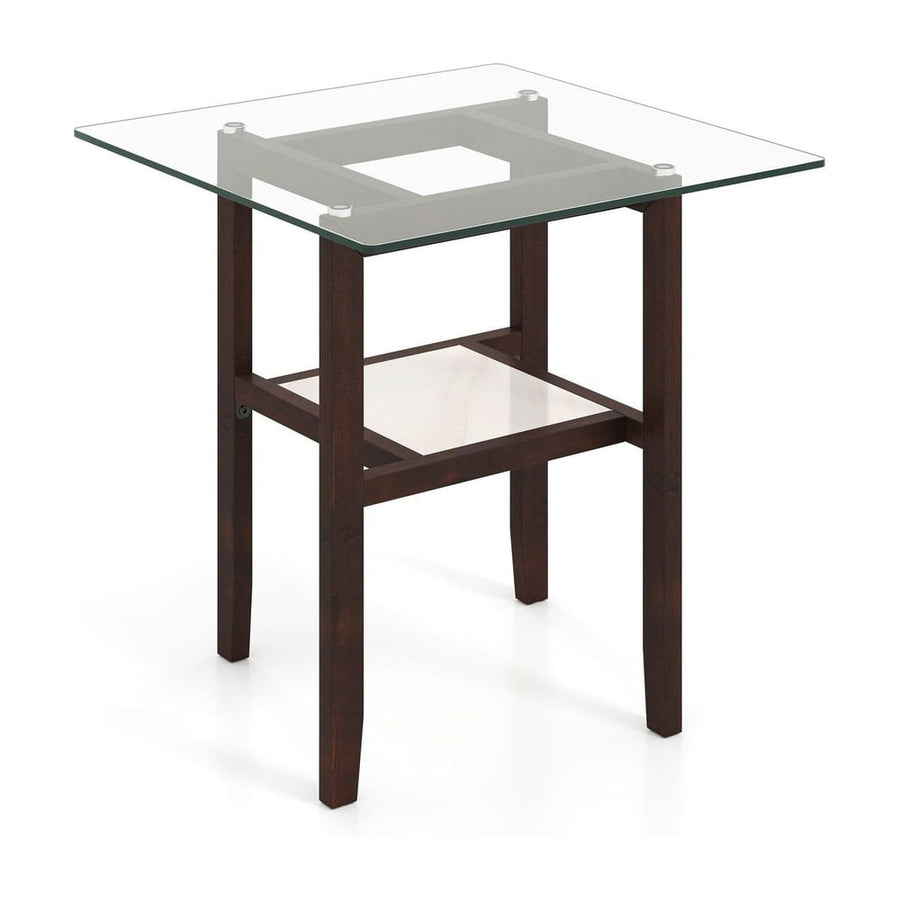 2-Tier End Table with Storage Shelf and Rubber Wood Frame-Brown