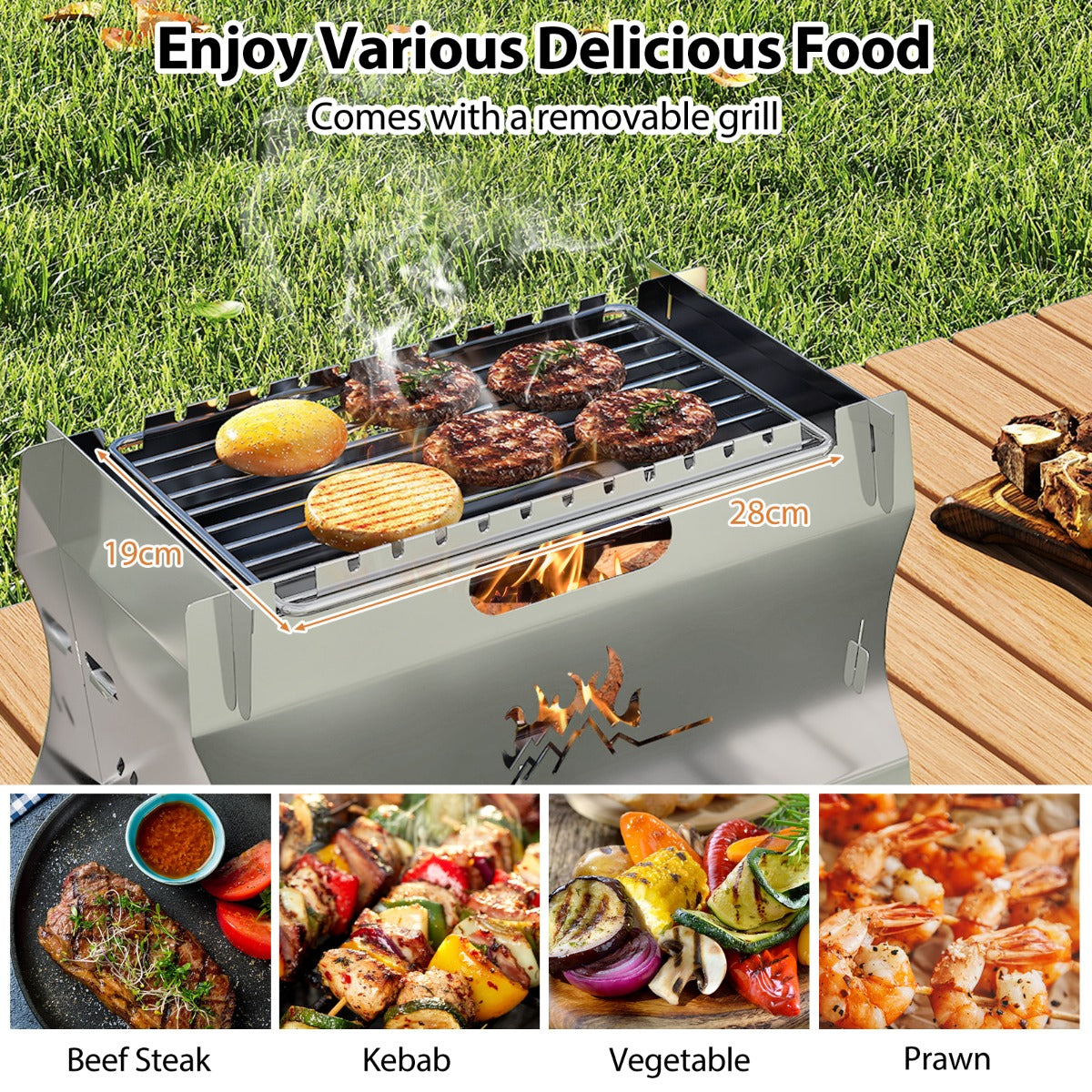 2-in-1 Camping Grill with Stainless Steel Grate and Carrying Bag-Silver