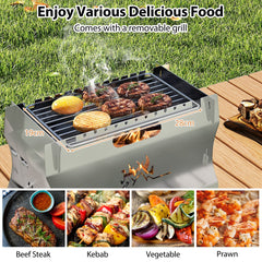 2-in-1 Camping Grill with Stainless Steel Grate and Carrying Bag-Silver