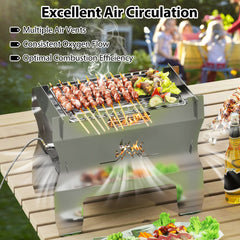 2-in-1 Camping Grill with Stainless Steel Grate and Carrying Bag-Silver