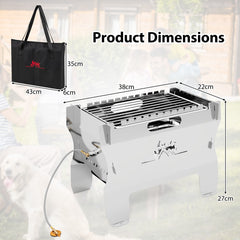 2-in-1 Camping Grill with Stainless Steel Grate and Carrying Bag-Silver
