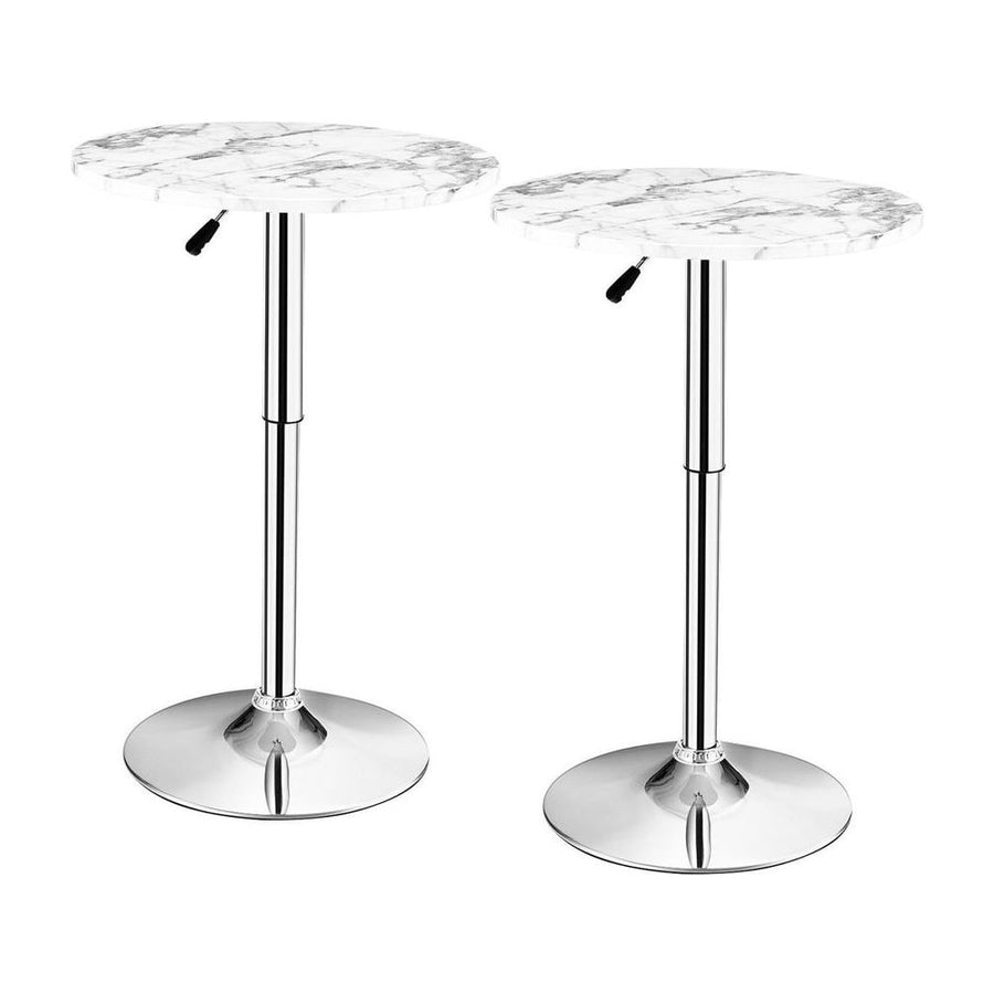 Set of 2 Modern Bar Table Adjustable Swivel with Marble Patterns-White