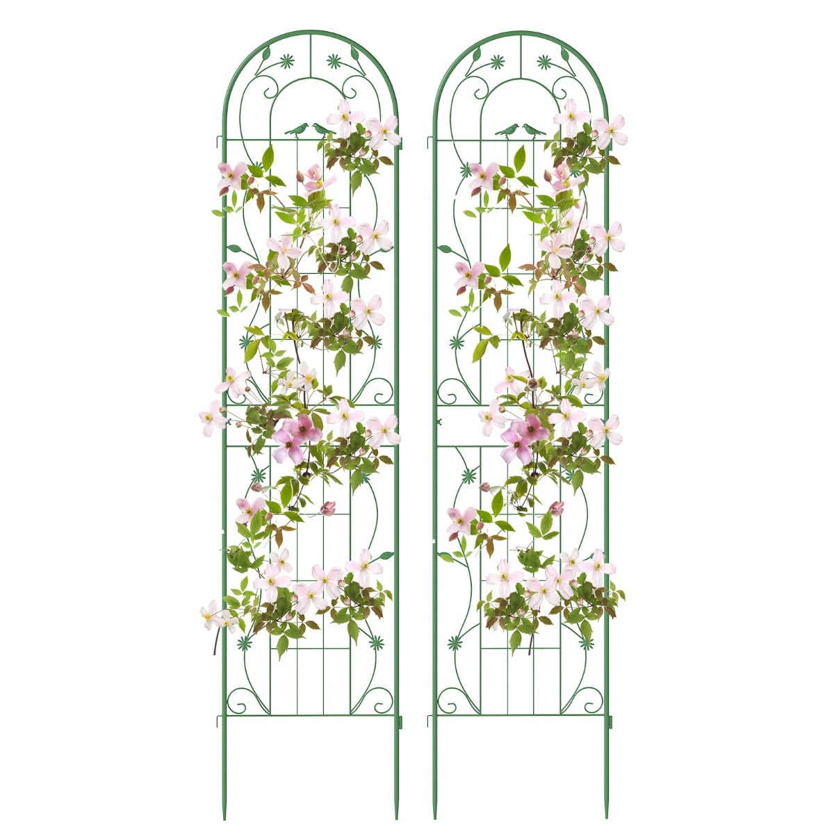 2 Pack Metal Garden Trellis for Climbing Plants Vegetables and Roses-Green