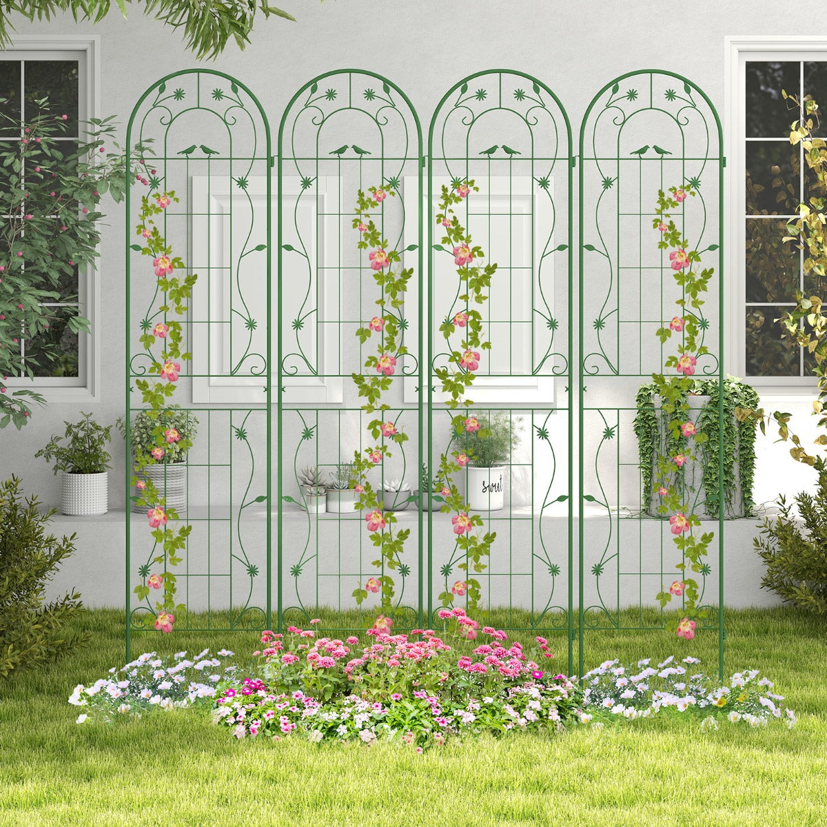 2 Pack Metal Garden Trellis for Climbing Plants Vegetables and Roses-Green
