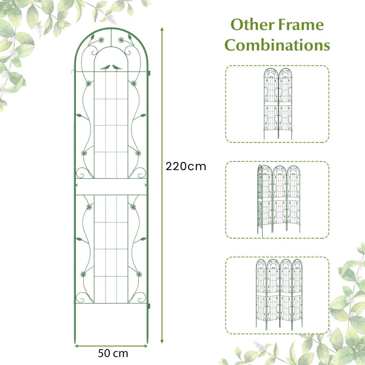 2 Pack Metal Garden Trellis for Climbing Plants Vegetables and Roses-Green