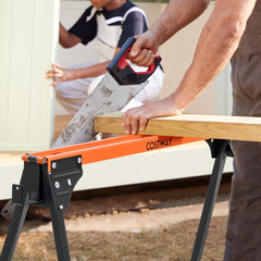 2 Pack Portable Saw Horse Work Table with Quick Open Legs and Support Arms-Orange