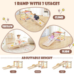 2-Piece Wooden Montessori Climbing Toys with DIY Climber and Seesaw