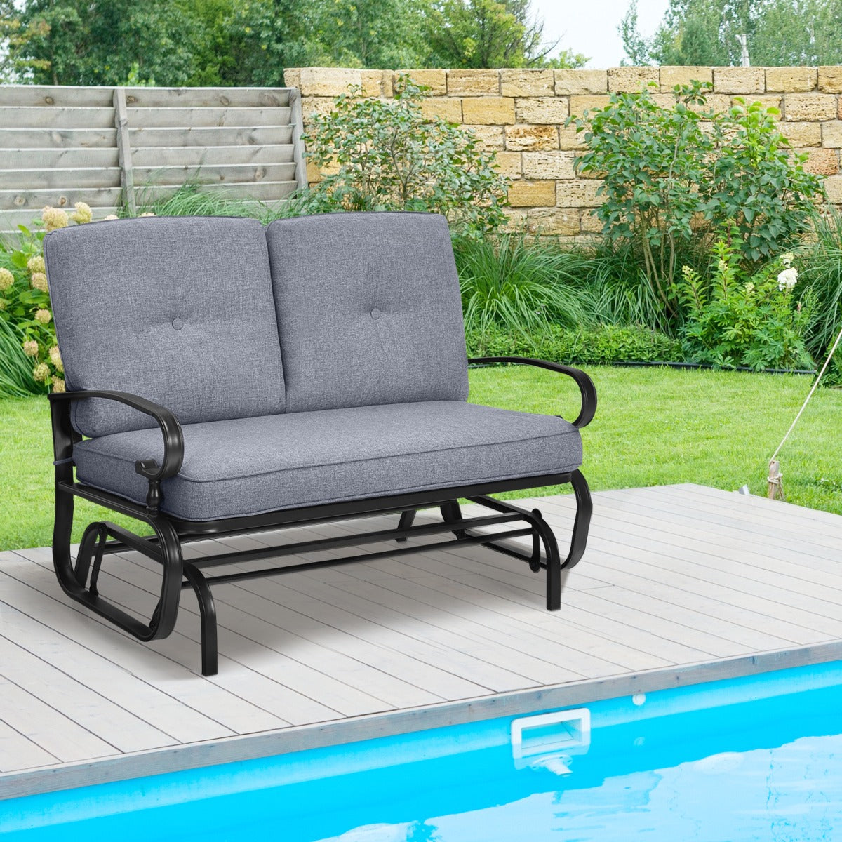2-Person Patio Glider Chair with Cushions-Grey