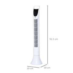 HOMCOM 36" Freestanding Tower Fan, Pedestal Fan with 3 Speed 3 Mode, 7.5h Timer, 70 Degree Oscillation, LCD Panel, 5M Remote Controller, White