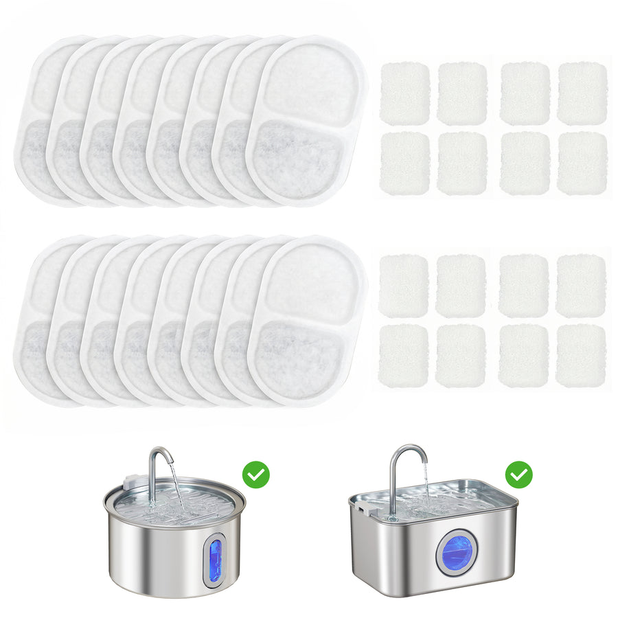 PawHut 16 Pack Cat Water Fountain Filters, Replacement Filters Set for 3.2L/2.5L Automatic Pet Fountain