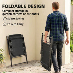 Outsunny Folding Garden Chairs Set of 4, Outdoor Dining Chairs with Wide Texteline Seat, High Back and Armrests, Black