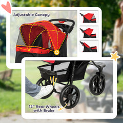 PawHut Dog Stroller Foldable Pet Pram for Small Miniature Breeds, Cats, 3 Wheels Dog Pushchair with Brake, Cupholder, Red