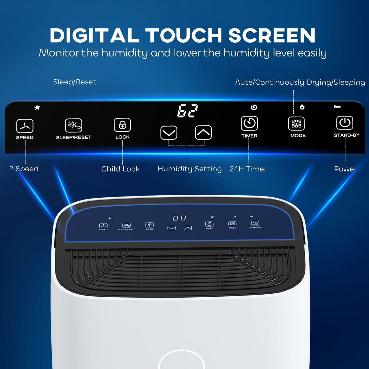 HOMCOM 20L/Day Portable Dehumidifier for Home, with LED Screen, Sleep Mode, 24H Timer, 4L Water Tank, Electric Air Dehumidifier for Damp Laundry Bedroom Basement