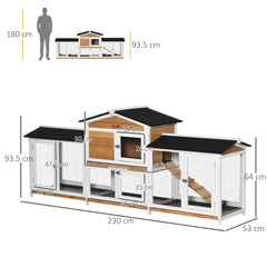 PawHut 2-Tier Large Rabbit Hutch Outdoor with Double Side Run Boxes, No-leak Plastic Tray, Ramp, 230 x 53 x 93.5cm, White