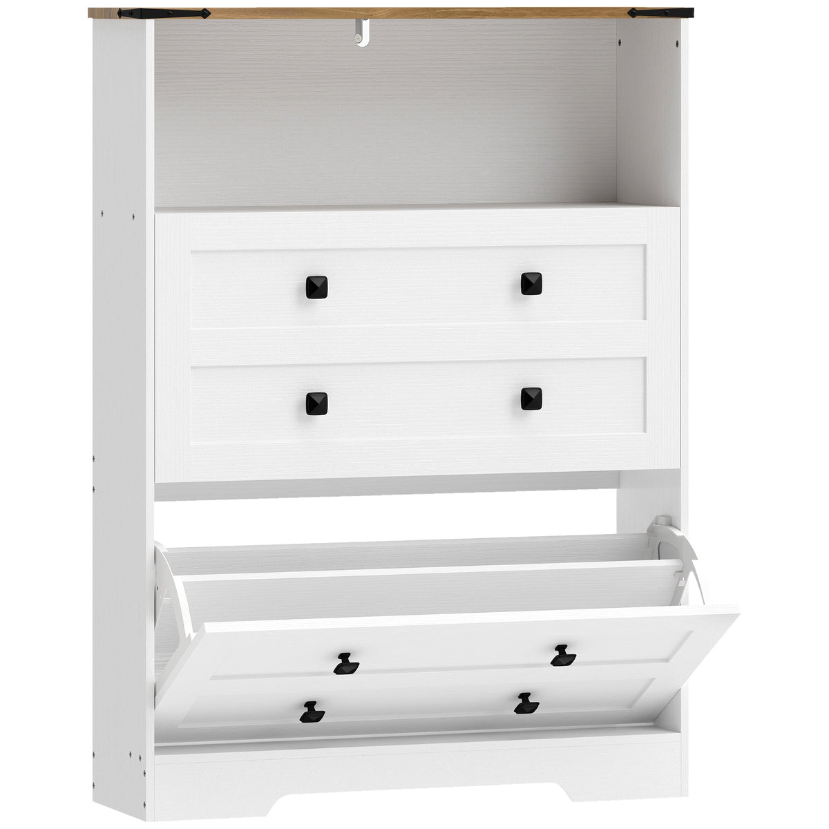 HOMCOM Shoe Cabinet with 2 Flip Drawers, Narrow Shoe Storage Cabinet, White