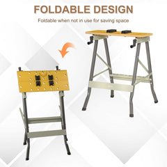 DURHAND 4-in-1 Work Bench, Folding Clamp Table w/ 4 Adjustable Clamping Pegs for DIY Home Garage, Grey
