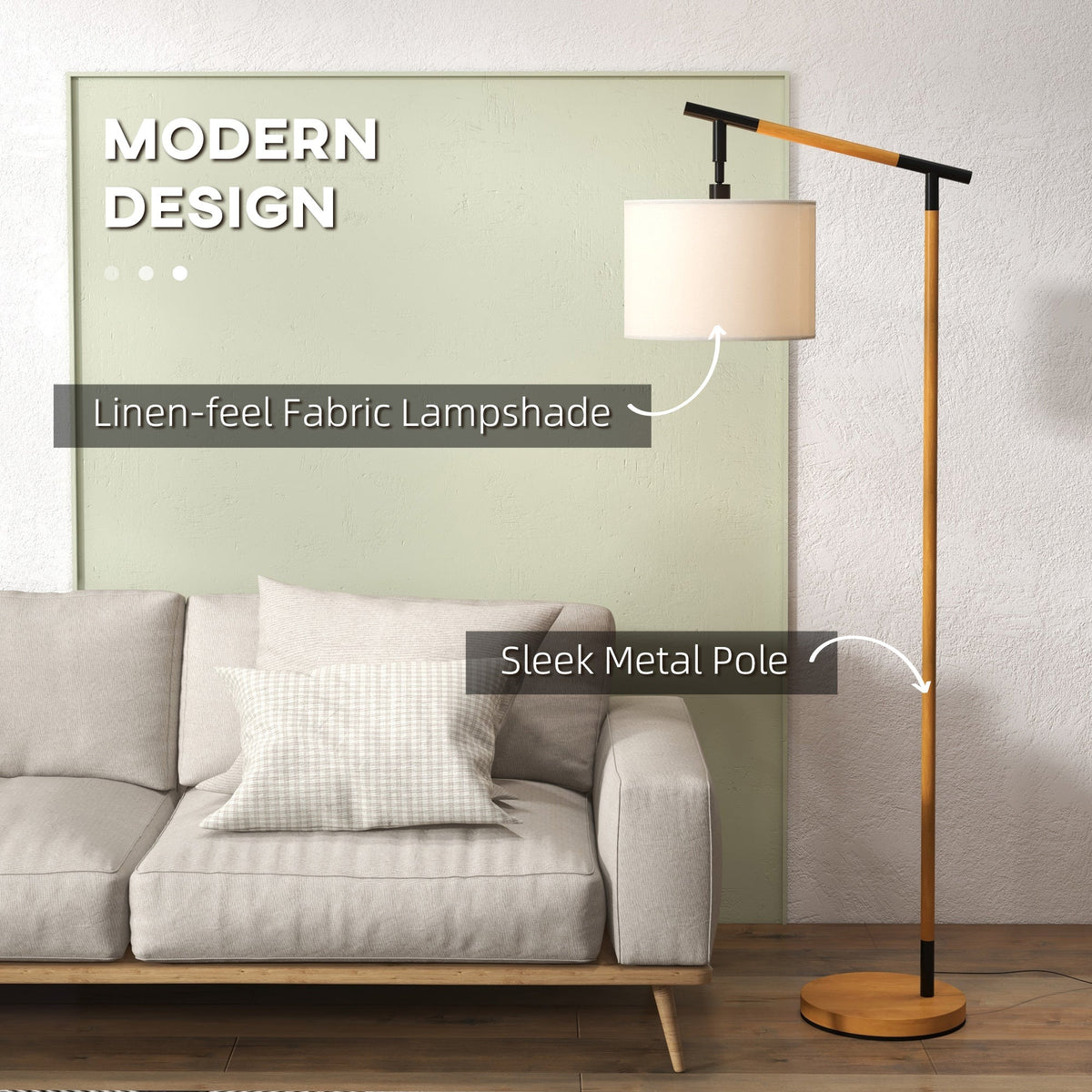 HOMCOM Metal Frame Floor Lamp with 350 Degree Rotating Lampshade, for Living Room and Bedroom, LED Bulb Included, Brown