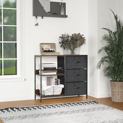 HOMCOM Chest of Drawers Storage Dresser Cabinet Organizer with 3 Fabric Drawers and 2 Display Shelves for Living Room, Bedroom, Hallway, Black