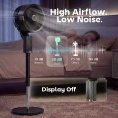 HOMCOM 20 dB Silent Standing Fan for Bedroom, 44" Pedestal Fan with 90° Oscillating, 8 Speeds and LED Light, Black