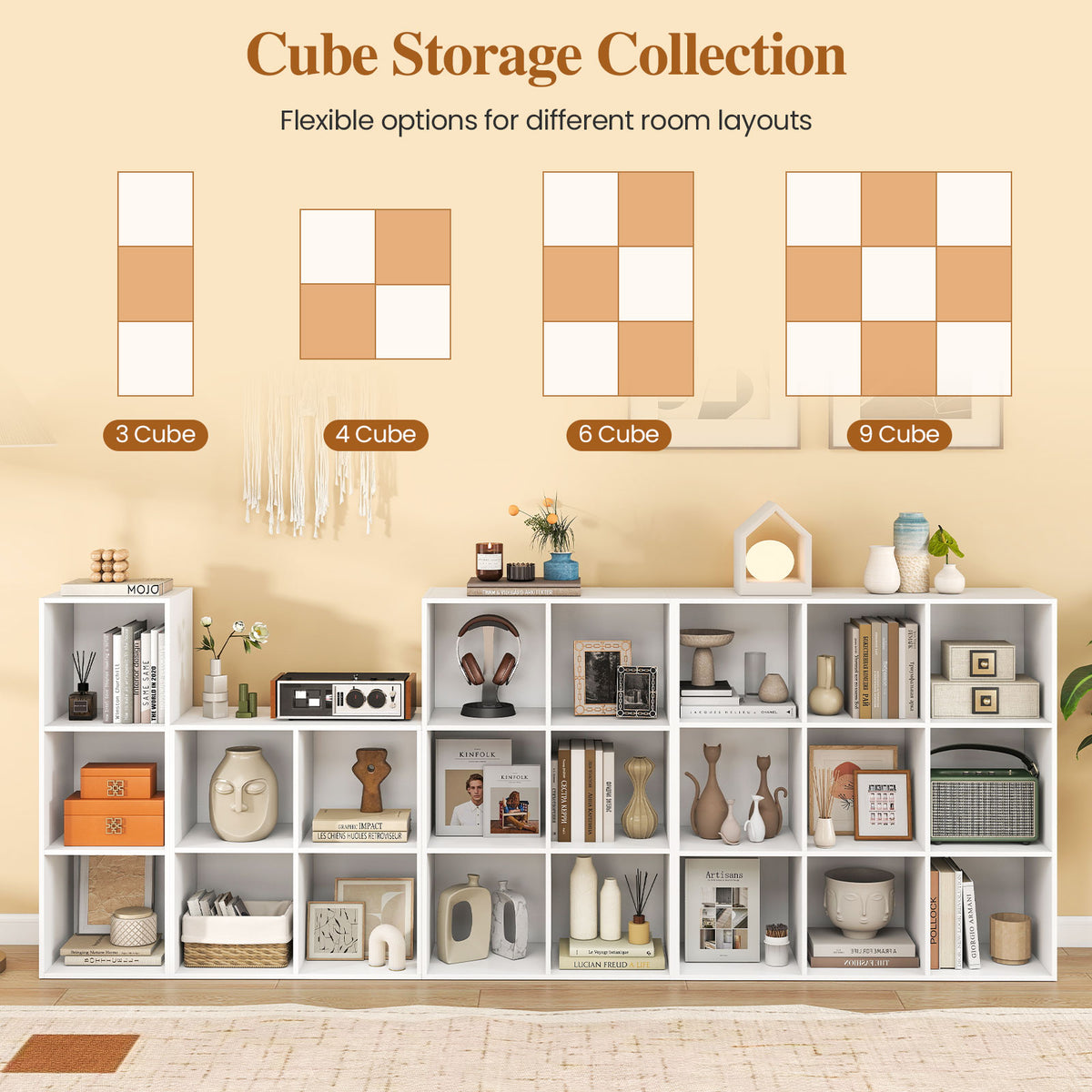 3-Cube Book Shelf Wooden Bookshelf Modern Bookcase Storage Organizer