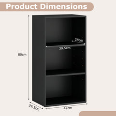 3-Cube Bookcase with 7-Position Adjustable Shelves and Anti-Toppling Kits-Blcak