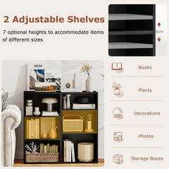 3-Cube Bookcase with 7-Position Adjustable Shelves and Anti-Toppling Kits-Blcak