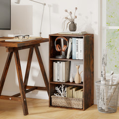 3-Cube Bookcase with 7-Position Adjustable Shelves and Anti-Toppling Kits-Rustic Brown