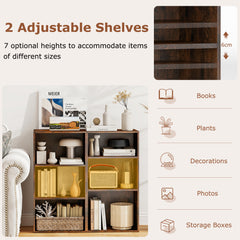 3-Cube Bookcase with 7-Position Adjustable Shelves and Anti-Toppling Kits-Rustic Brown