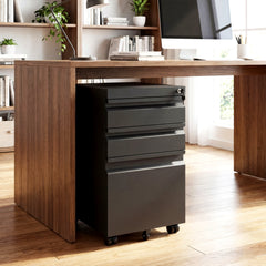 3-Drawer Mobile File Cabinet with 5 Casters and 2 Keys for A4-Black