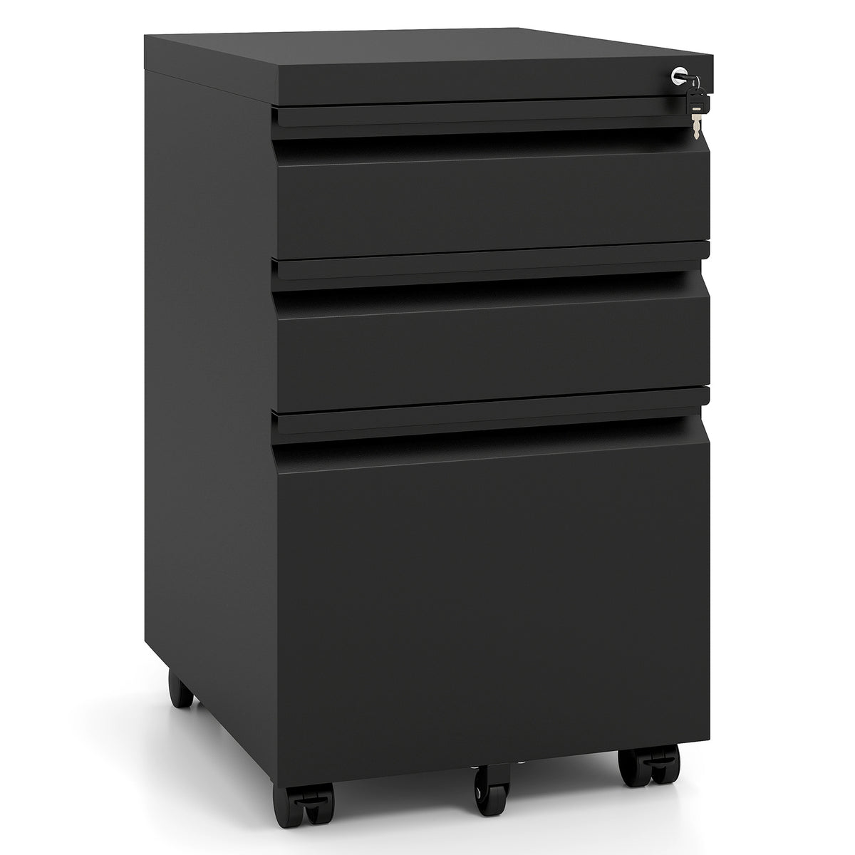 3-Drawer Mobile File Cabinet with 5 Casters and 2 Keys for A4-Black