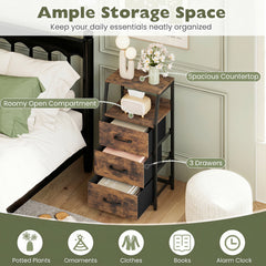 3-Drawer Storage Cabinet Vertical Storage Dresser with Detachable-Rustic Brown