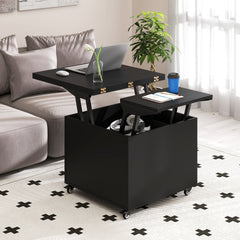 3-In-1 Lift Top Coffee Table with Hidden Storage Drawers and 360° Lockable Wheels-Black