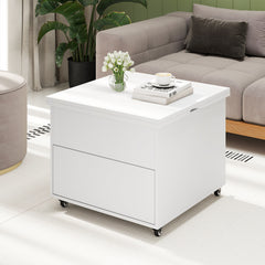 3-In-1 Lift Top Coffee Table with Hidden Storage Drawers and 360° Lockable Wheels-White