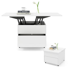 3-In-1 Lift Top Coffee Table with Hidden Storage Drawers and 360° Lockable Wheels-White