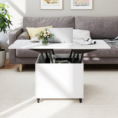 3-In-1 Lift Top Coffee Table with Hidden Storage Drawers and 360° Lockable Wheels-White