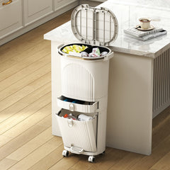 3-Layer Sorting Trash Bin with 2 Removable Buckets in Beige