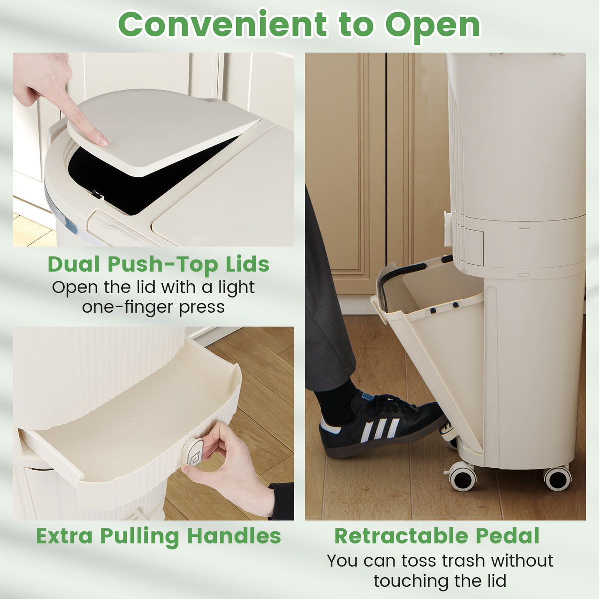 3-Layer Sorting Trash Bin with 2 Removable Buckets-Beige