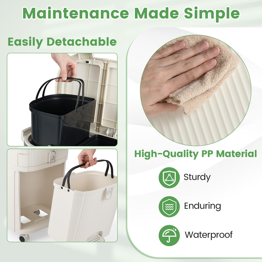 The beige kitchen bin's buckets are easily detachable for simple maintenance