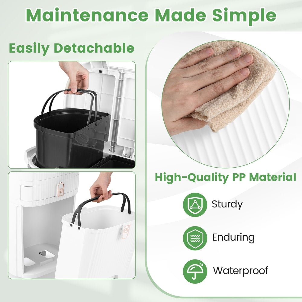 The kitchen trash can showing how to remove the inner buckets and clean the surface