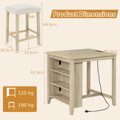 3-Piece Bar Table Set with Power Outlet Counter Height Kitchen Dining Table-Grey