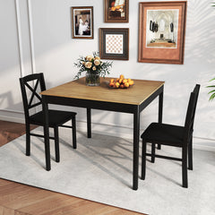 3-Piece Dining Table Set Wooden Square Kitchen Table with 2 Upholstered Chairs for 2 People-Rustic Brown
