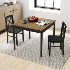 3-Piece Dining Table Set Wooden Square Kitchen Table with 2 Upholstered Chairs for 2 People-Rustic Brown