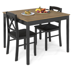 3-Piece Dining Table Set Wooden Square Kitchen Table with 2 Upholstered Chairs for 2 People-Rustic Brown