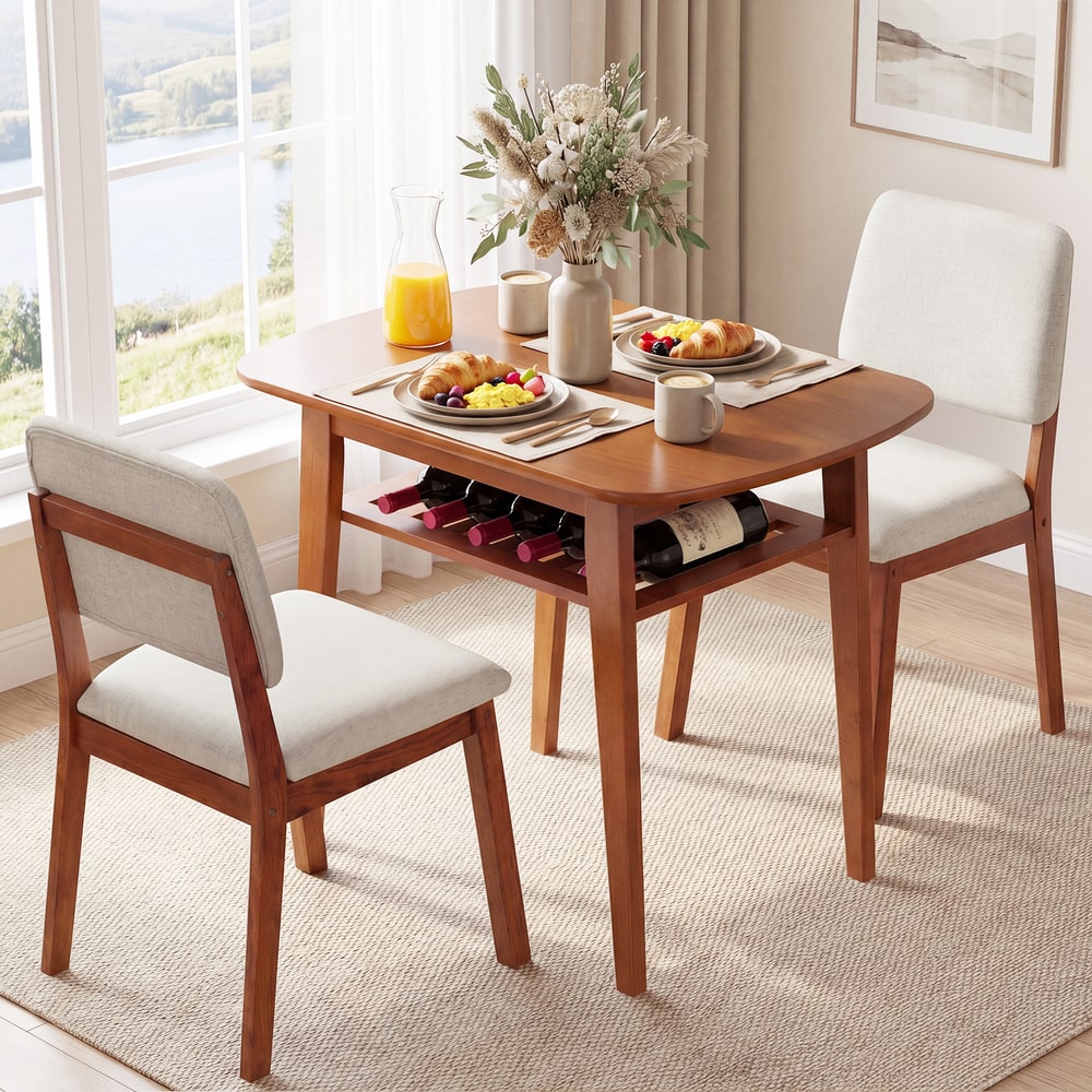 The dining room set with a table set for breakfast, showing the chairs and table in a room setting