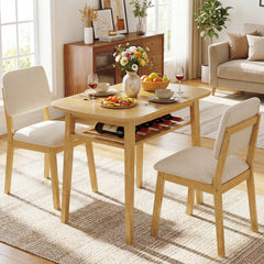 3-Piece Dining Table Set with Storage Rack for Small Spaces-Natural