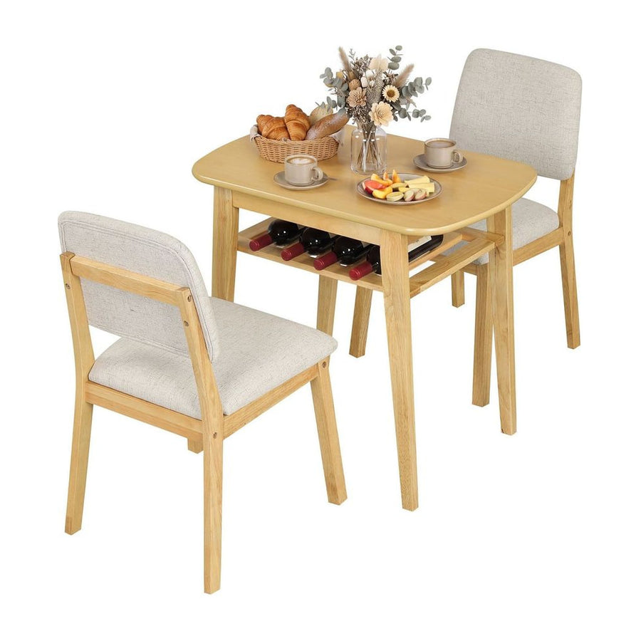 3-Piece Dining Table Set with Storage Rack for Small Spaces-Natural