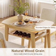 3-Piece Dining Table Set with Storage Rack for Small Spaces-Natural