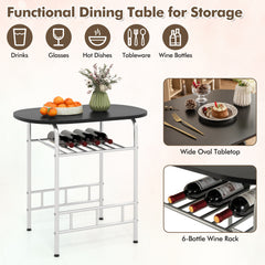 3-Piece Dining Table Set with Wood Grain Tabletop and Extra Wine Rack-Silver